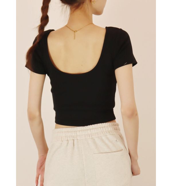 EVRIS「バックオープンリブショートTシャツ」|Tシャツ・カットソー|