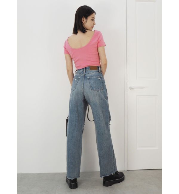 EVRIS「バックオープンリブショートTシャツ」|Tシャツ・カットソー|