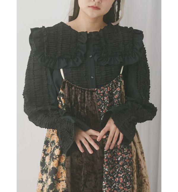 merry jenny「フリルギャザーブラウス」|シャツ・ブラウス|ブラック