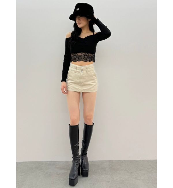 GYDA「Wウエストデザインスカートライクショートパンツ」|スカート|