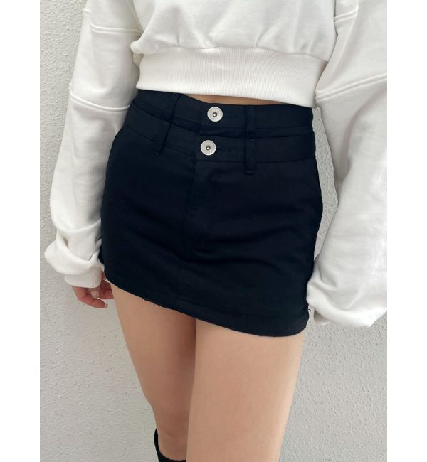 GYDA「Wウエストデザインスカートライクショートパンツ」|スカート|ブラック