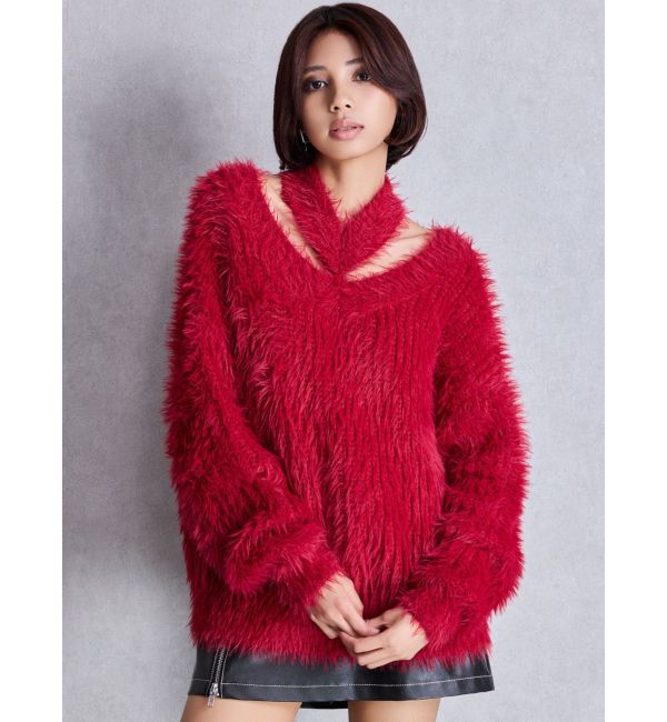 GYDA「2WAYシャギーチョーカーニットトップス」|ニット・セーター|ボルドー