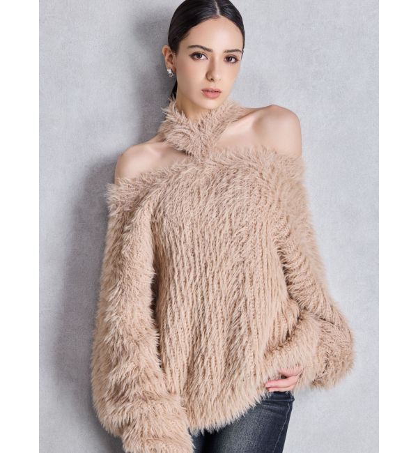 GYDA「2WAYシャギーチョーカーニットトップス」|ニット・セーター|ベージュ