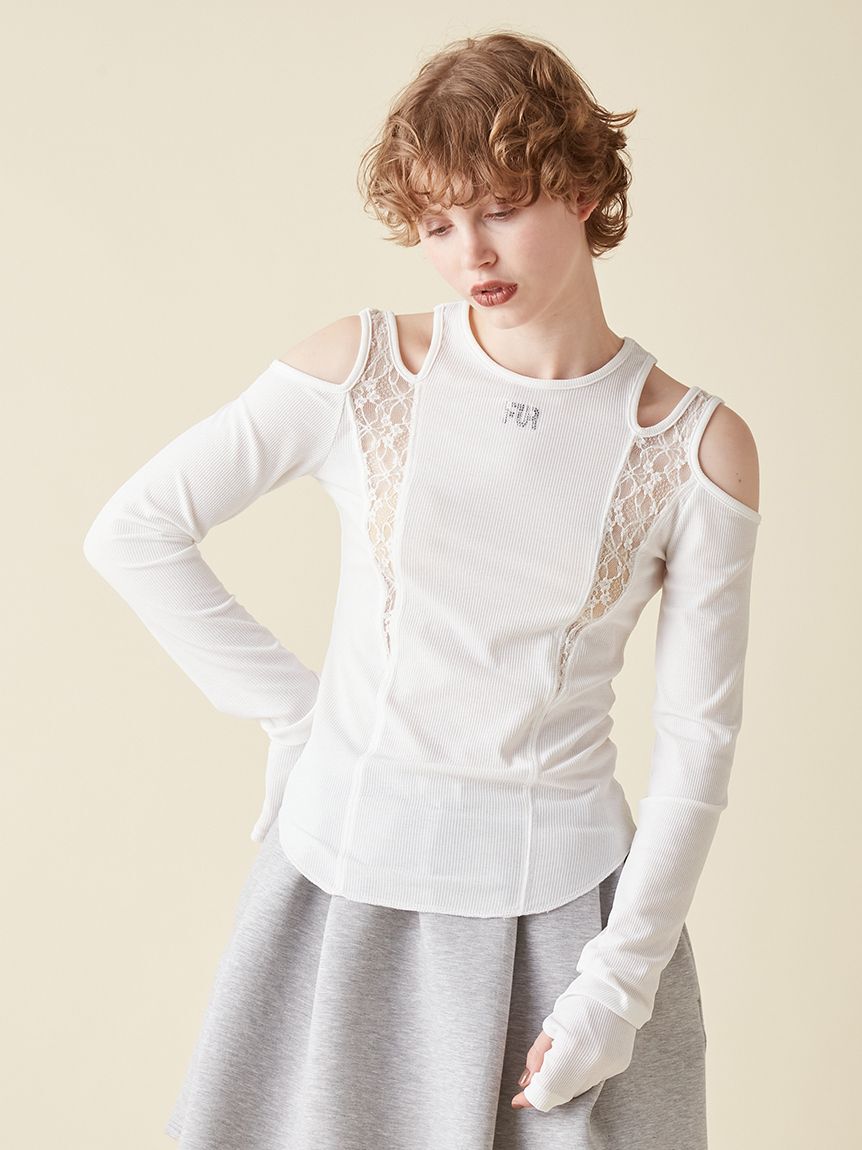 FURFUR「レースコンビ変形ネックカットプルオーバー」|Tシャツ・カットソー|OWHT