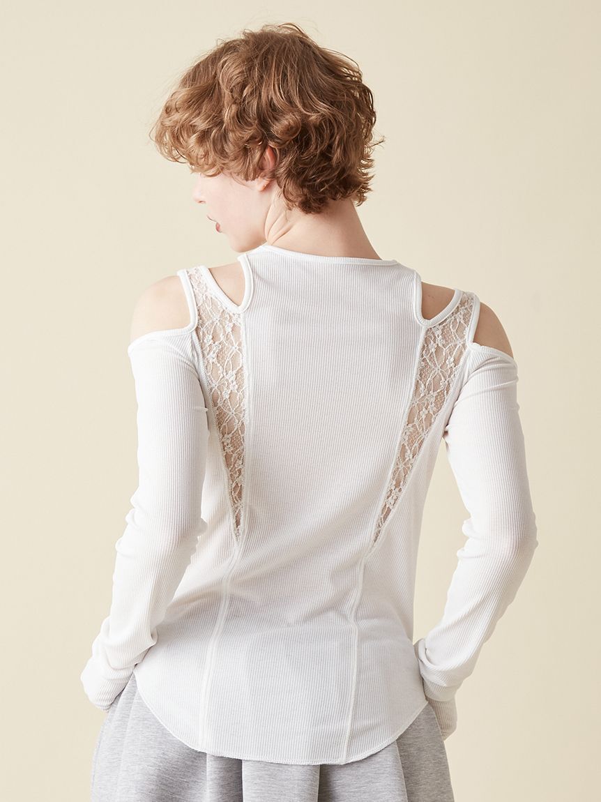 FURFUR「レースコンビ変形ネックカットプルオーバー」|Tシャツ・カットソー|