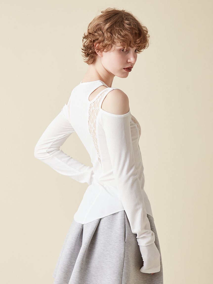 FURFUR「レースコンビ変形ネックカットプルオーバー」|Tシャツ・カットソー|