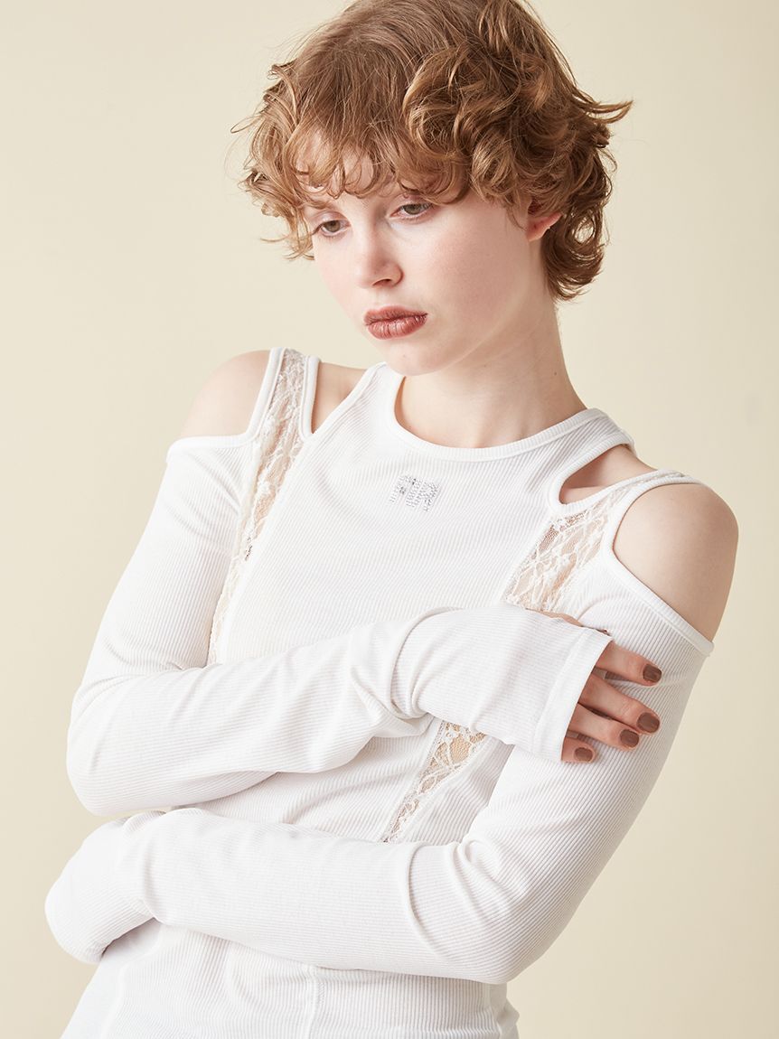 FURFUR「レースコンビ変形ネックカットプルオーバー」|Tシャツ・カットソー|