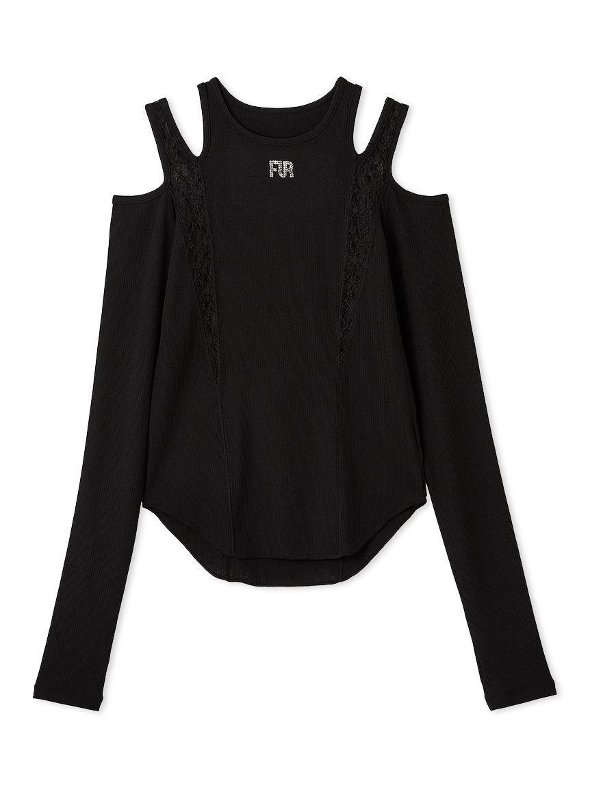 FURFUR「レースコンビ変形ネックカットプルオーバー」|Tシャツ・カットソー|BLK