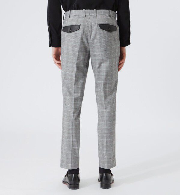  「シンセティックレザーコンビ グレンチェックスリムスラックス」|スラックス|