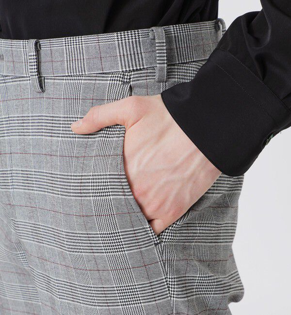  「シンセティックレザーコンビ グレンチェックスリムスラックス」|スラックス|