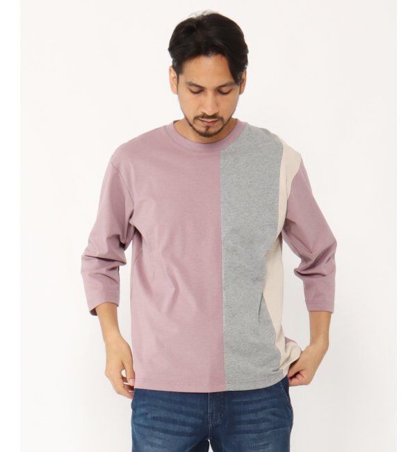 ikka「7分清潔ストレッチ切り替えT」|Tシャツ・カットソー|ピンク