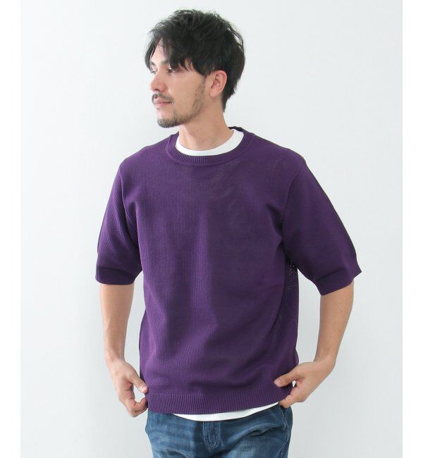 ikka「【2点セット】ワッフルニット半袖インナーセット」|ニット・セーター|パープル