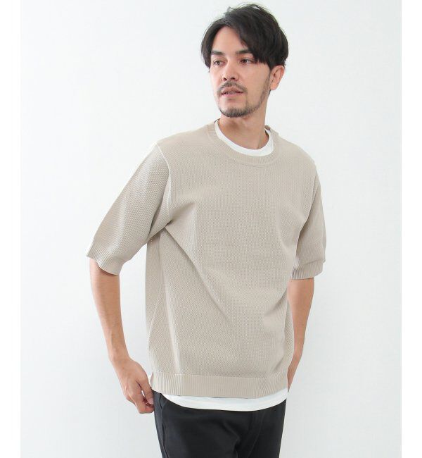 ikka「【2点セット】ワッフルニット半袖インナーセット」|ニット・セーター|ベージュ