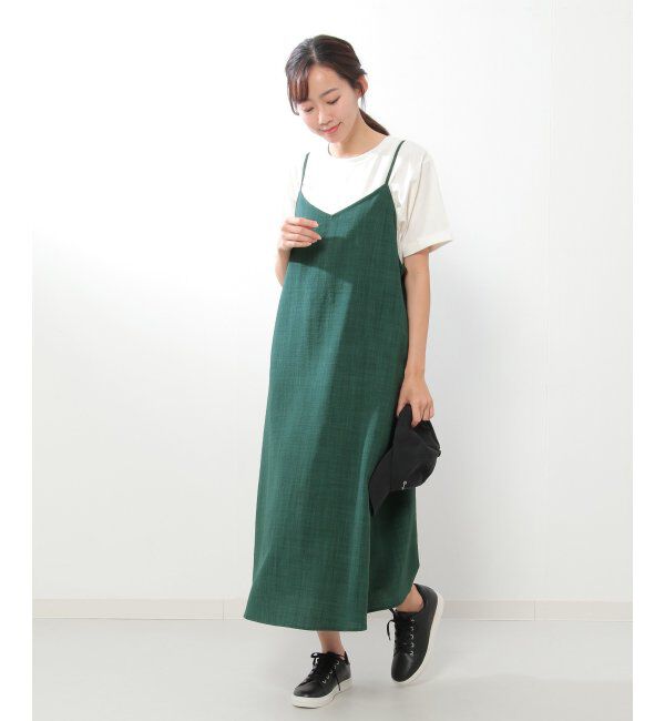 ikka「【2点セット】袖タックプルオーバーキャミワンピースセット」|ワンピース|グリーン