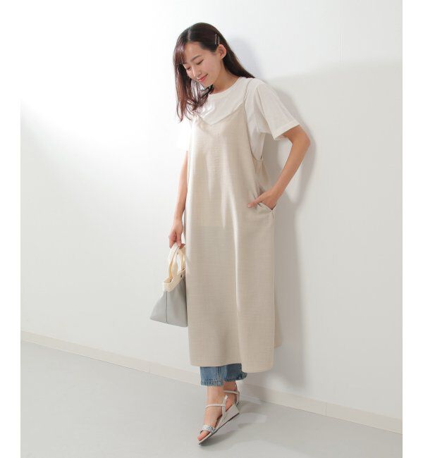 ikka「【2点セット】袖タックプルオーバーキャミワンピースセット」|ワンピース|ベージュ