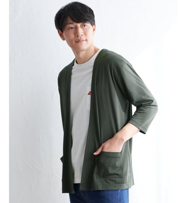 ikka「7分バイカラーボタンレスカーディガン」|カーディガン|オリーブ