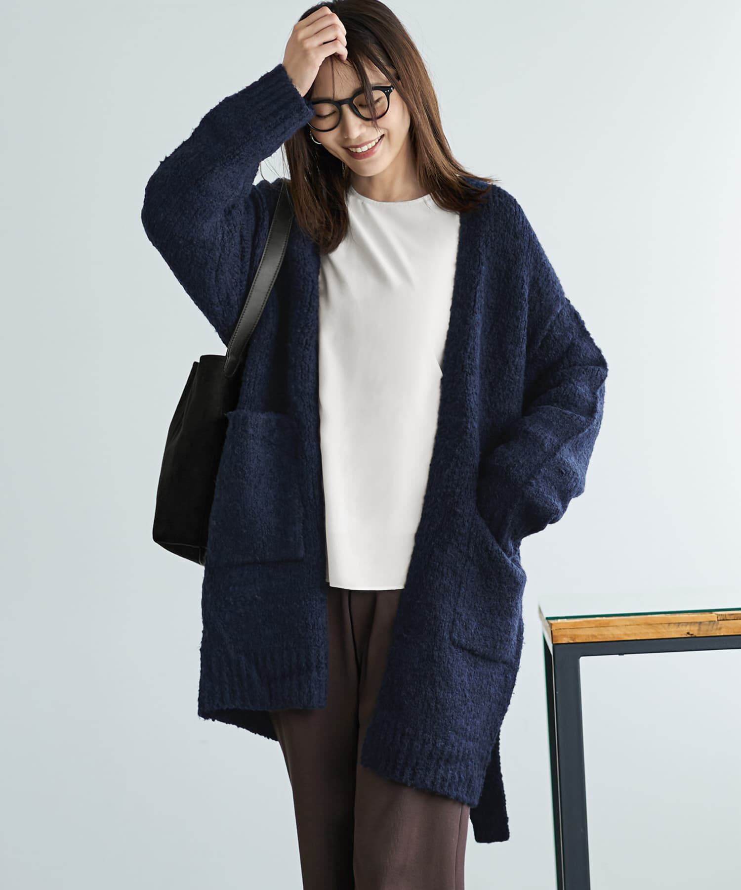 STYLE DELI「あったかモコモコニットガウン」|カーディガン|ネイビー