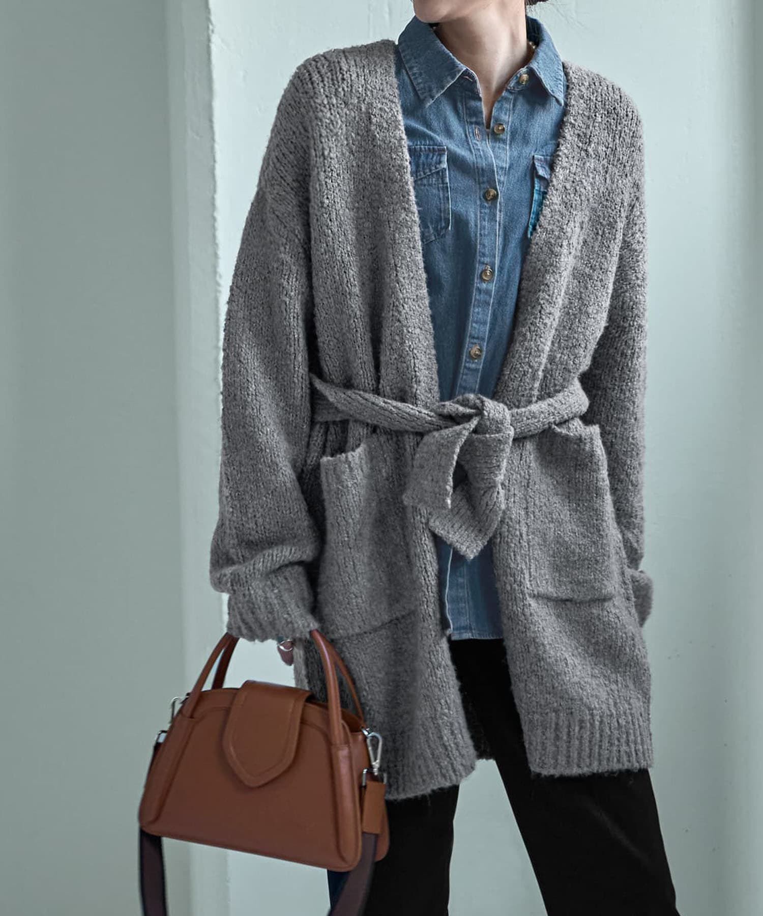 STYLE DELI「あったかモコモコニットガウン」|カーディガン|ライトグレー