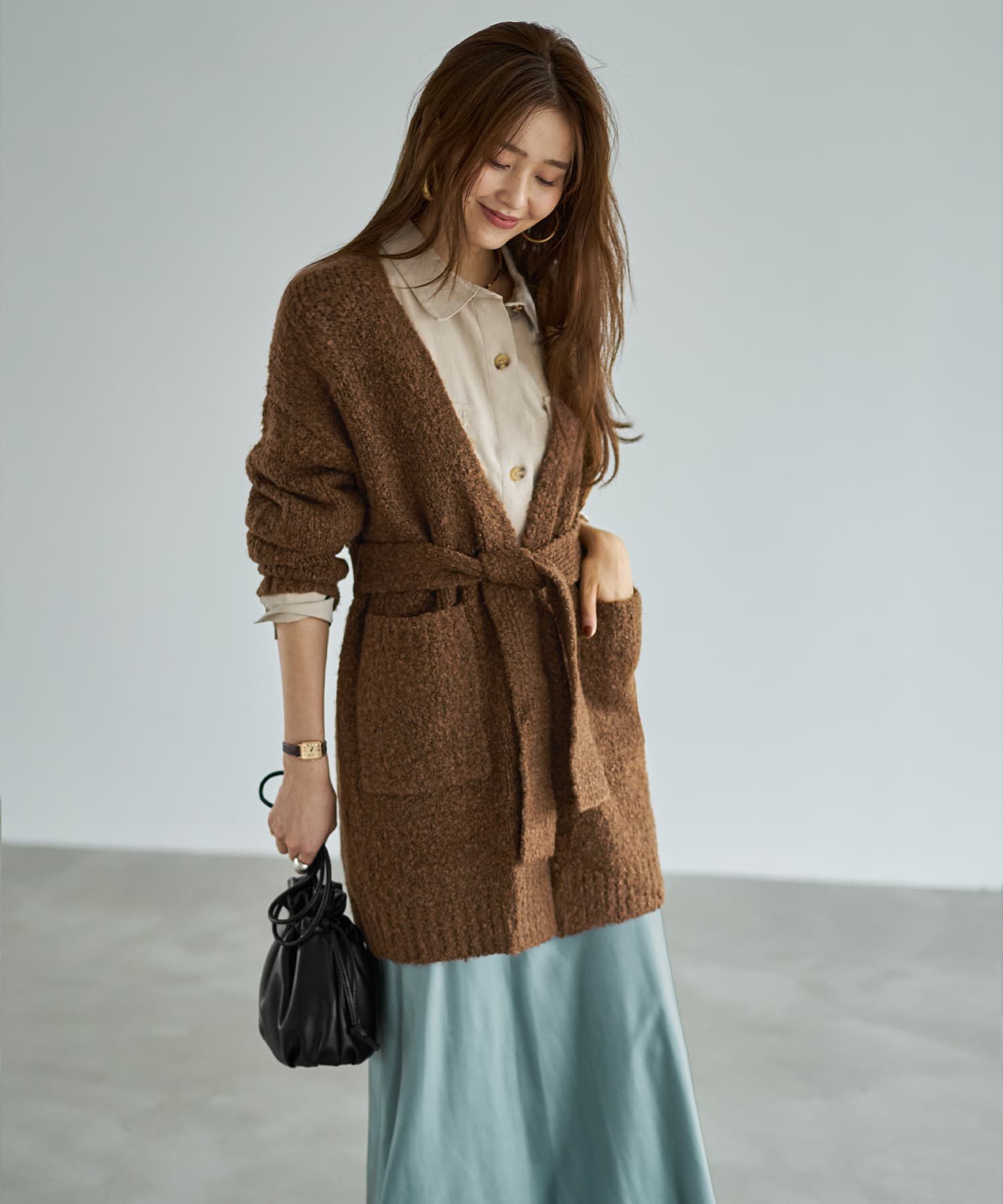 STYLE DELI「あったかモコモコニットガウン」|カーディガン|ブラウンミックス