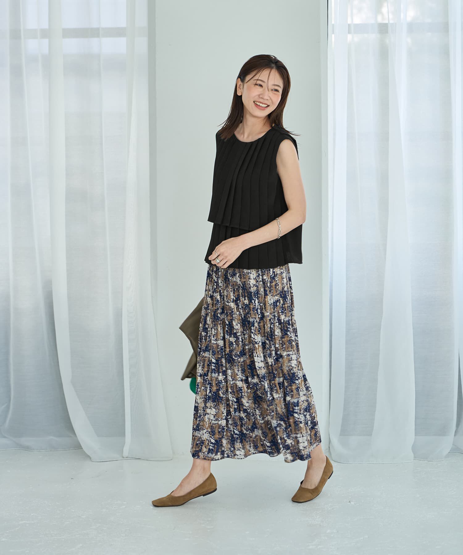 STYLE DELI「カラーMIX柄フェードアウトプリーツスカート」|フレア|