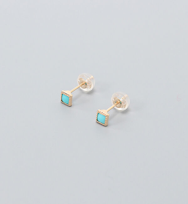 JUPITER「【K10】スクエア天然石ピアス/ターコイズ」|ピアス|ゴールド