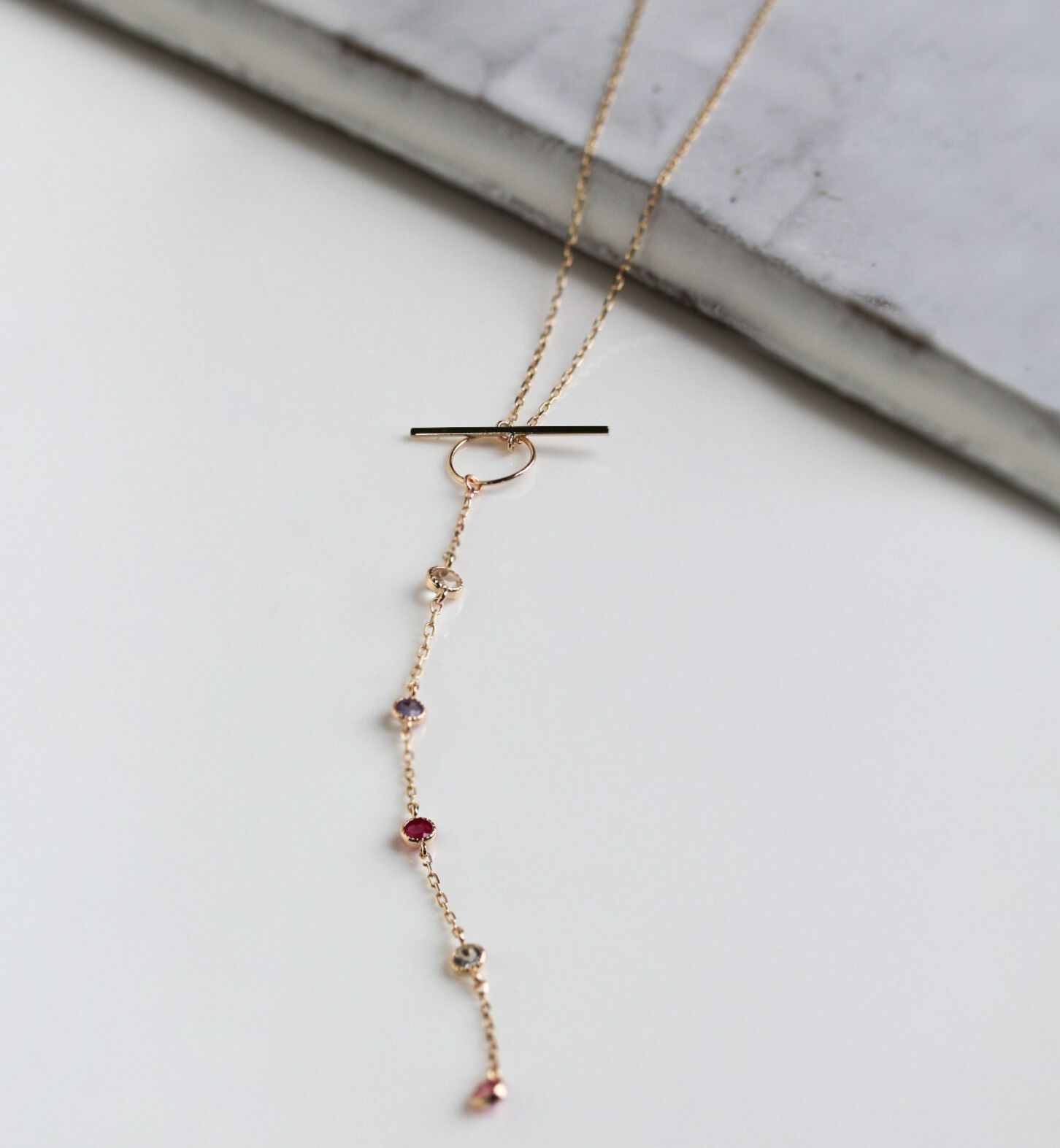  「マルチカラーストーン Y ネックレス | K10YG」|ネックレス|