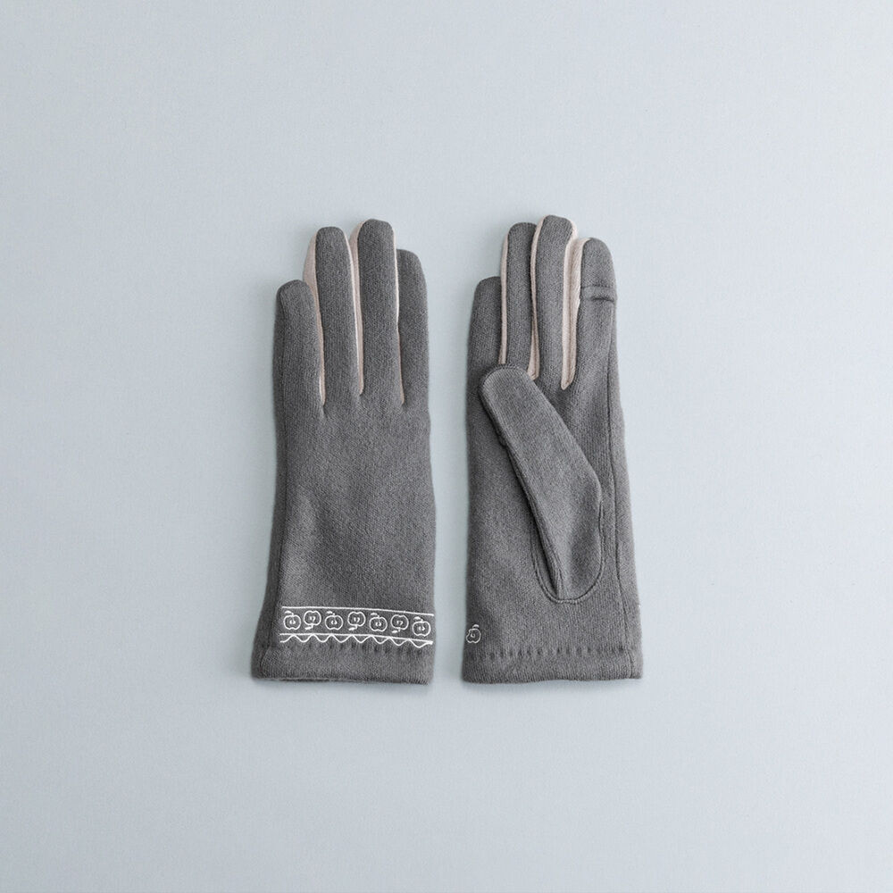 BACKYARD FAMILY「クロダ 手袋 レディース 通販 グローブ 手ぶくろ 暖かい かわいい 可愛い リンゴ 刺繍 通勤」|手袋|グレー1