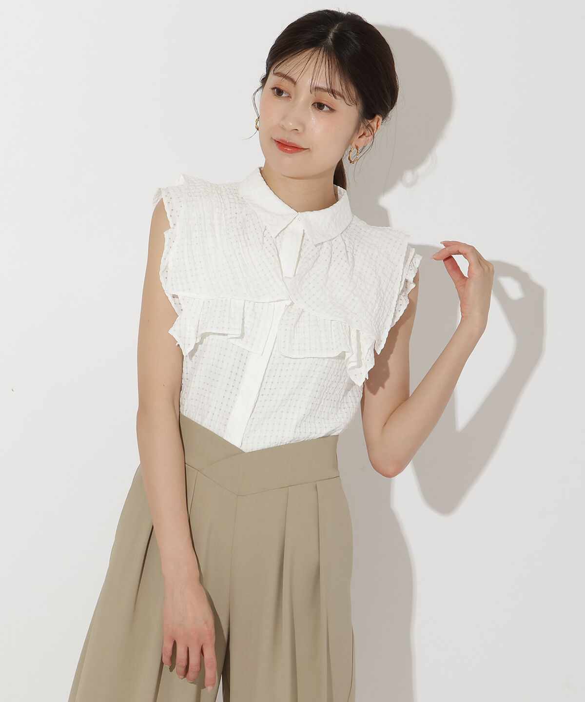 アンドクチュール「シアーチェックレイヤーフリルブラウス」|シャツ・ブラウス|