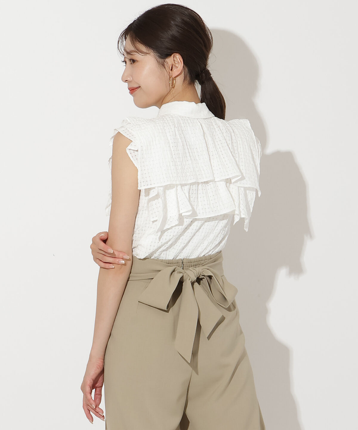 アンドクチュール「シアーチェックレイヤーフリルブラウス」|シャツ・ブラウス|