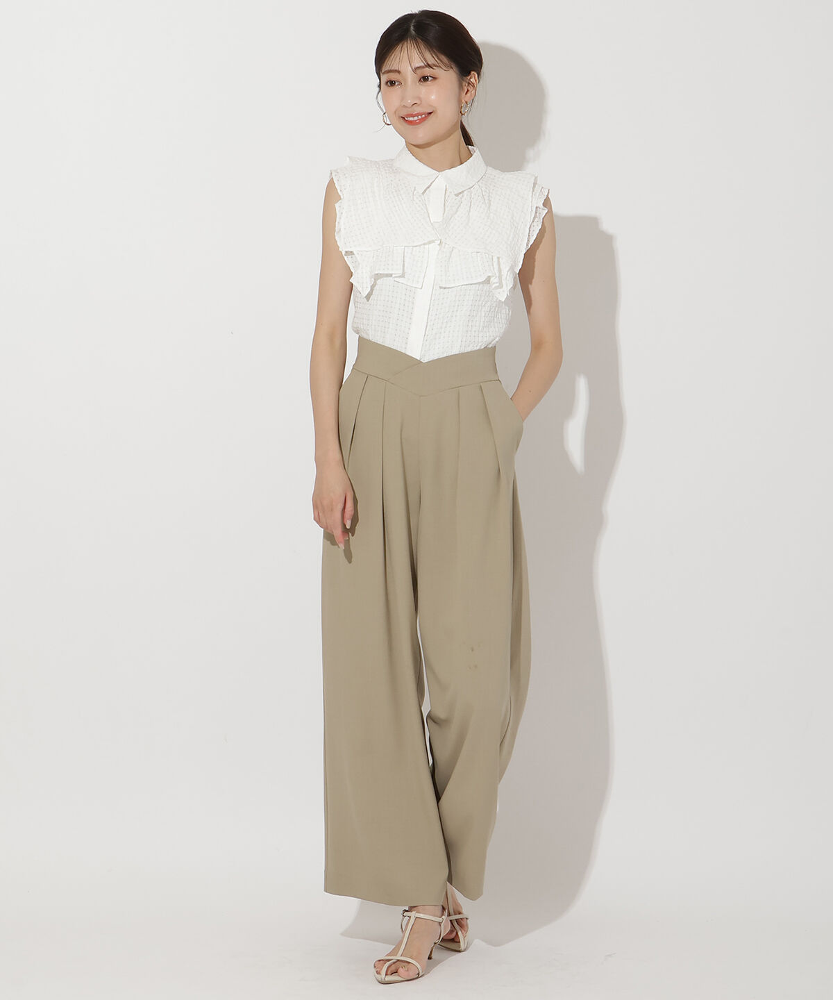 アンドクチュール「シアーチェックレイヤーフリルブラウス」|シャツ・ブラウス|