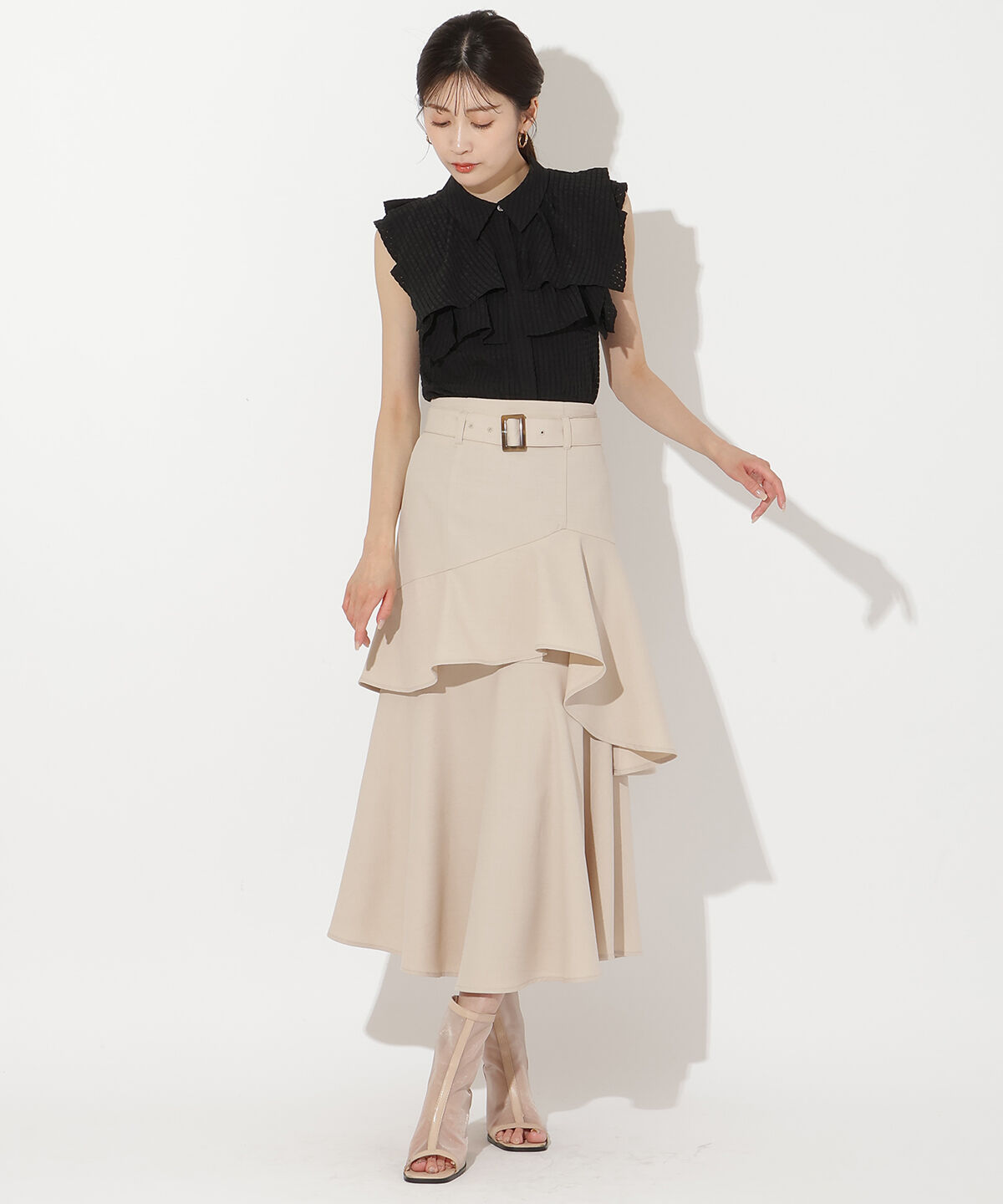 アンドクチュール「シアーチェックレイヤーフリルブラウス」|シャツ・ブラウス|