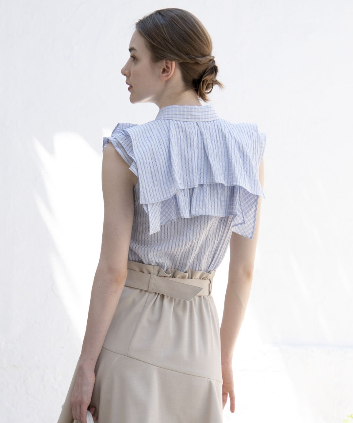 アンドクチュール「シアーチェックレイヤーフリルブラウス」|シャツ・ブラウス|