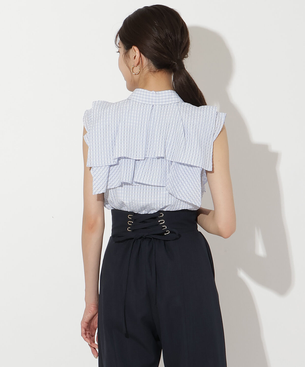 アンドクチュール「シアーチェックレイヤーフリルブラウス」|シャツ・ブラウス|