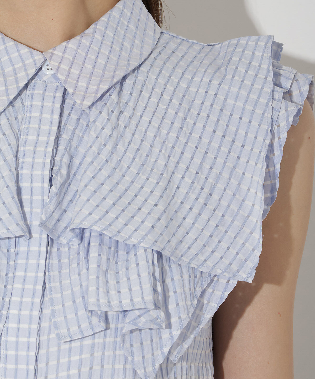 アンドクチュール「シアーチェックレイヤーフリルブラウス」|シャツ・ブラウス|