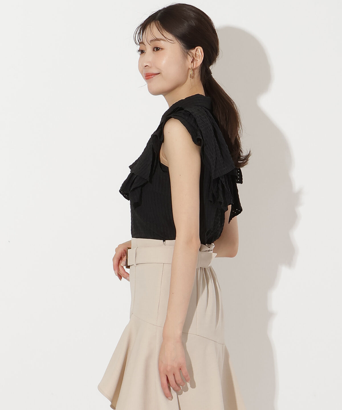 アンドクチュール「シアーチェックレイヤーフリルブラウス」|シャツ・ブラウス|