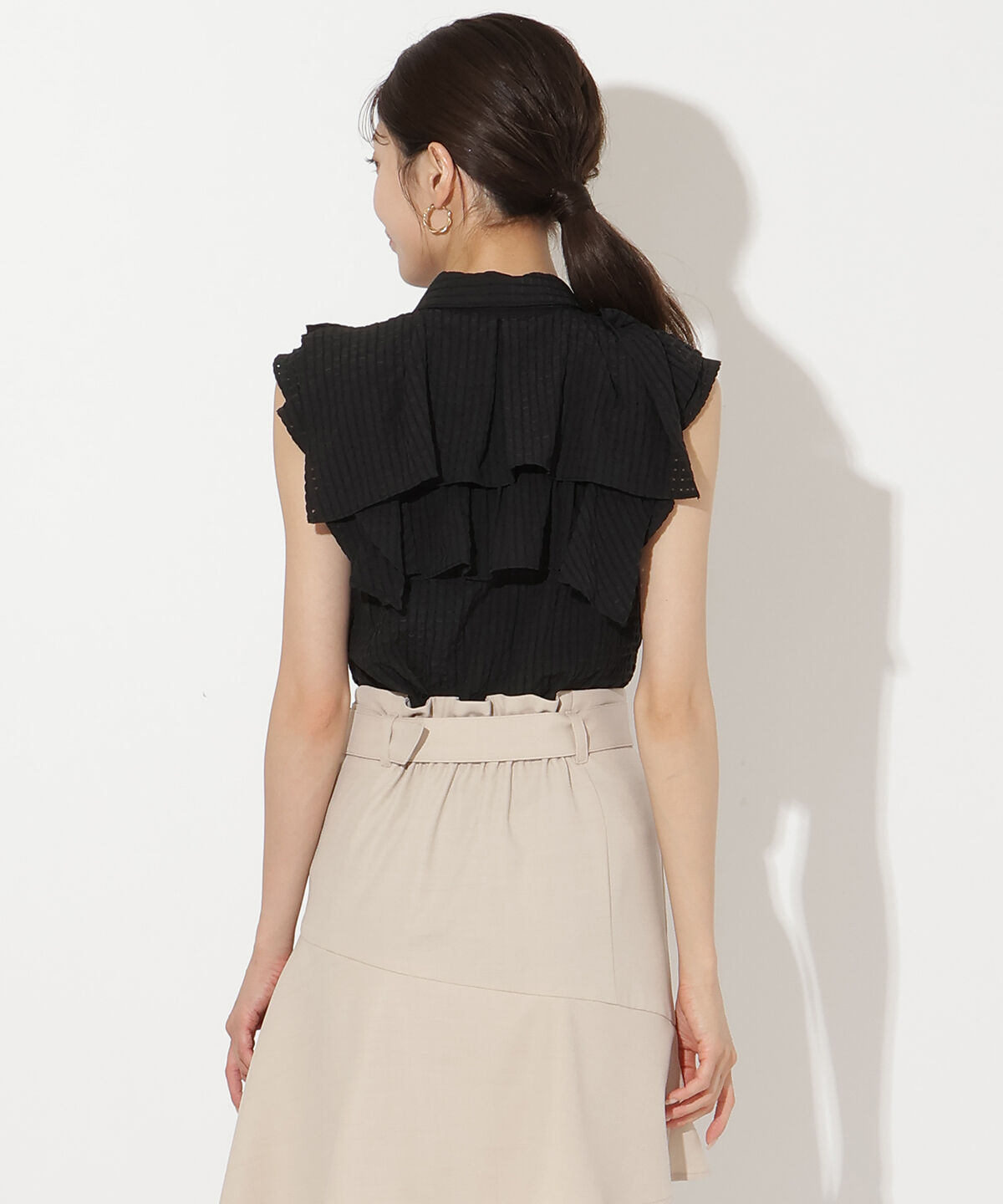 アンドクチュール「シアーチェックレイヤーフリルブラウス」|シャツ・ブラウス|