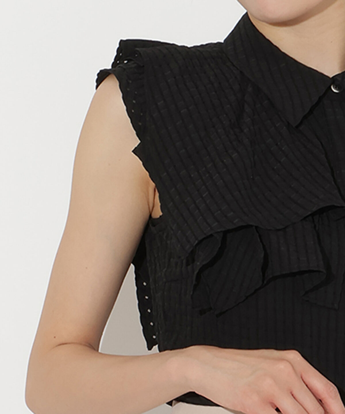 アンドクチュール「シアーチェックレイヤーフリルブラウス」|シャツ・ブラウス|