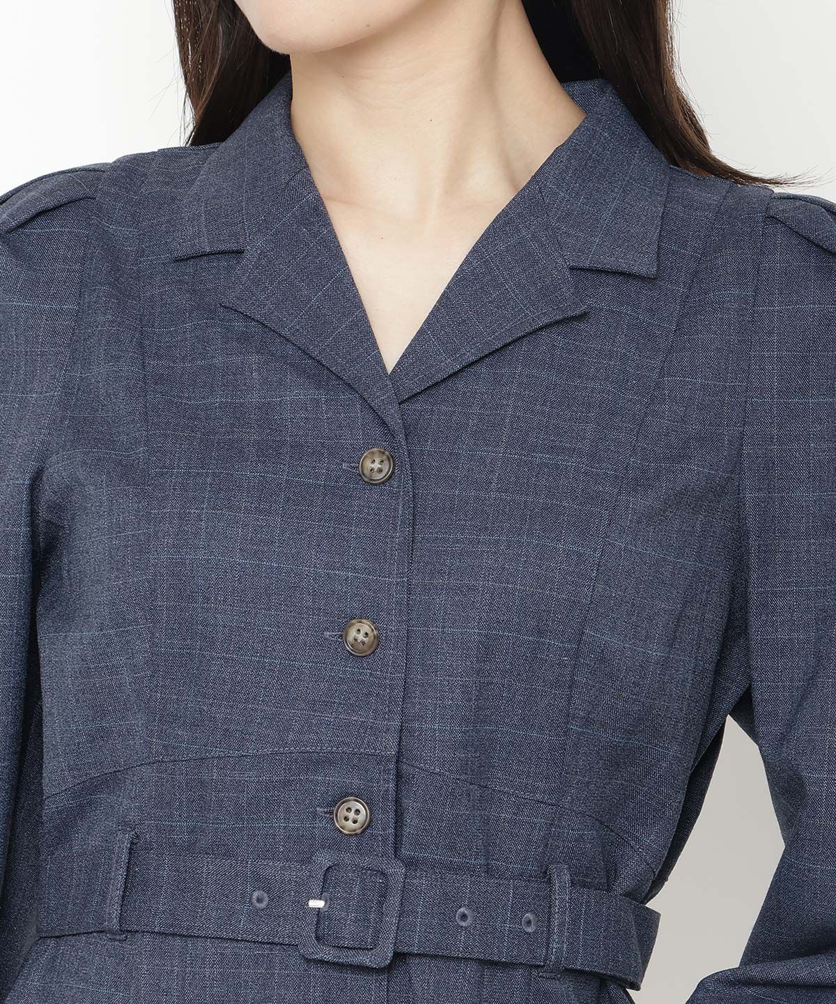 アンドクチュール「パワショルテーラーカラー長袖ワンピース」|ワンピース|