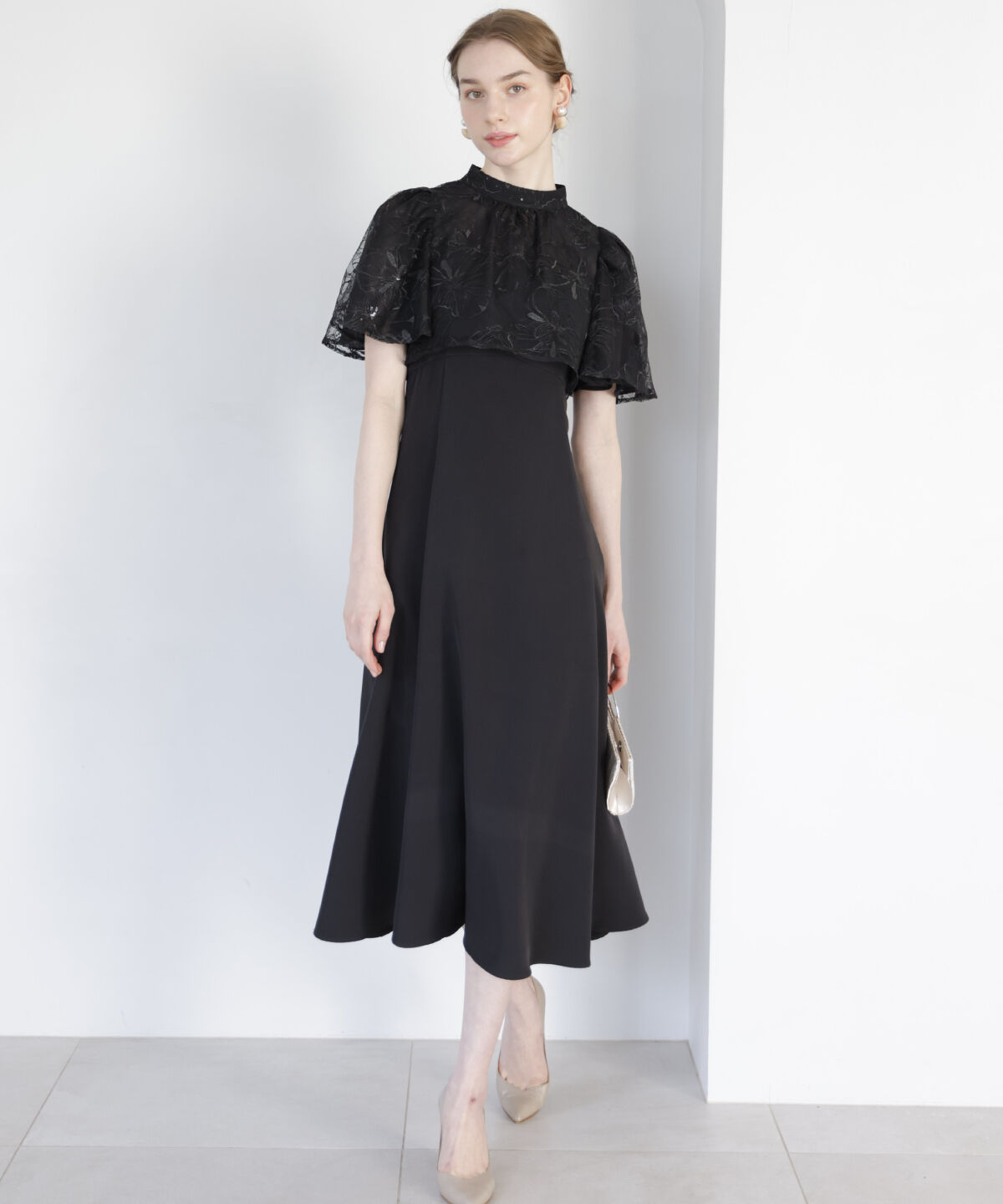 アンドクチュール「ラメフラワーチュールレイヤードドレス」|ドレス|ブラック