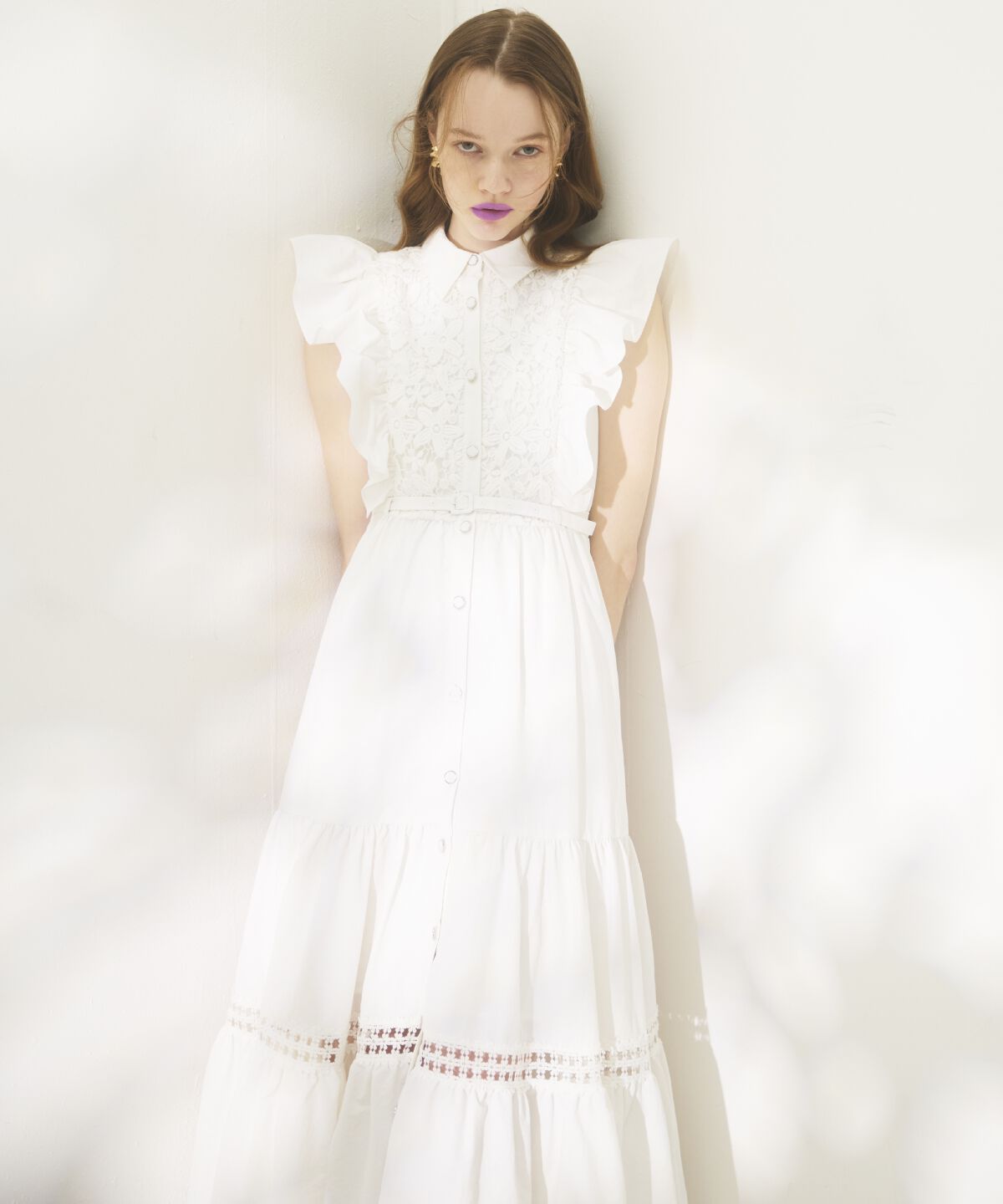 アンドクチュール「コットンレースフリルシャツワンピース」|ワンピース|