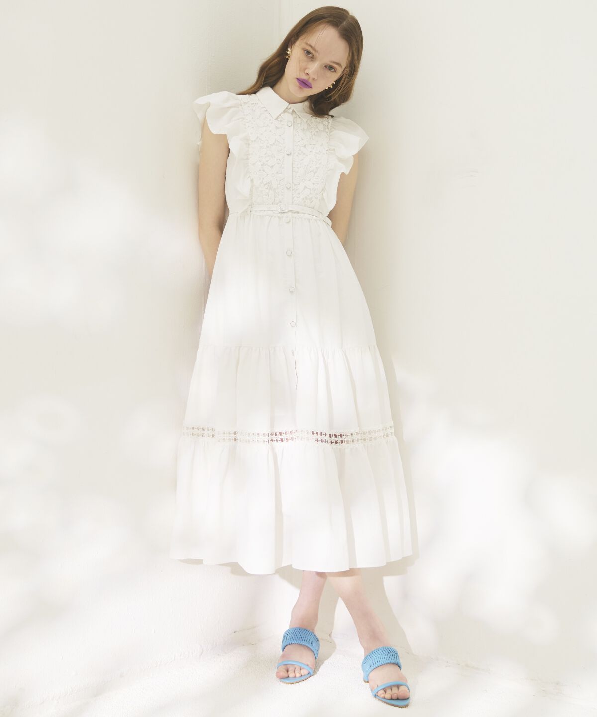 アンドクチュール「コットンレースフリルシャツワンピース」|ワンピース|