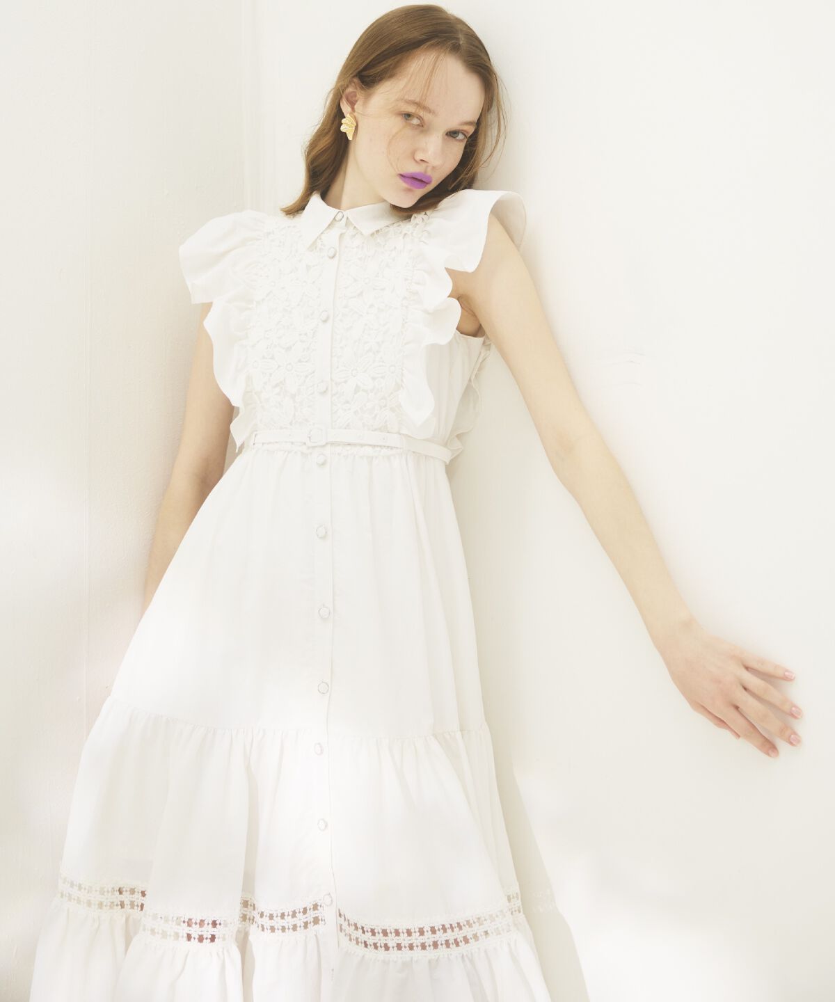 アンドクチュール「コットンレースフリルシャツワンピース」|ワンピース|