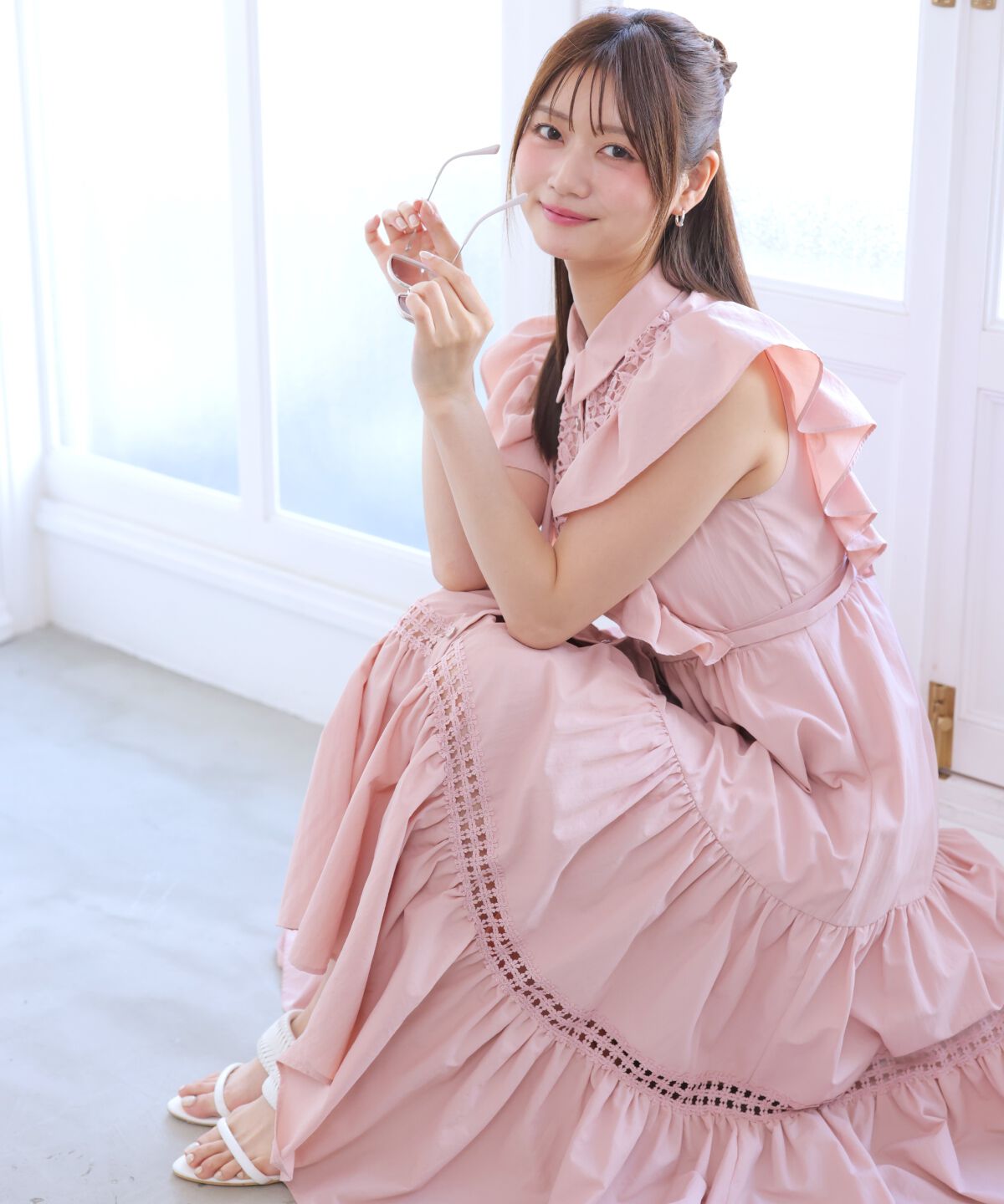 アンドクチュール「コットンレースフリルシャツワンピース」|ワンピース|