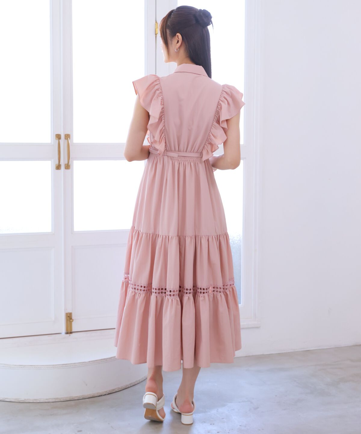 アンドクチュール「コットンレースフリルシャツワンピース」|ワンピース|