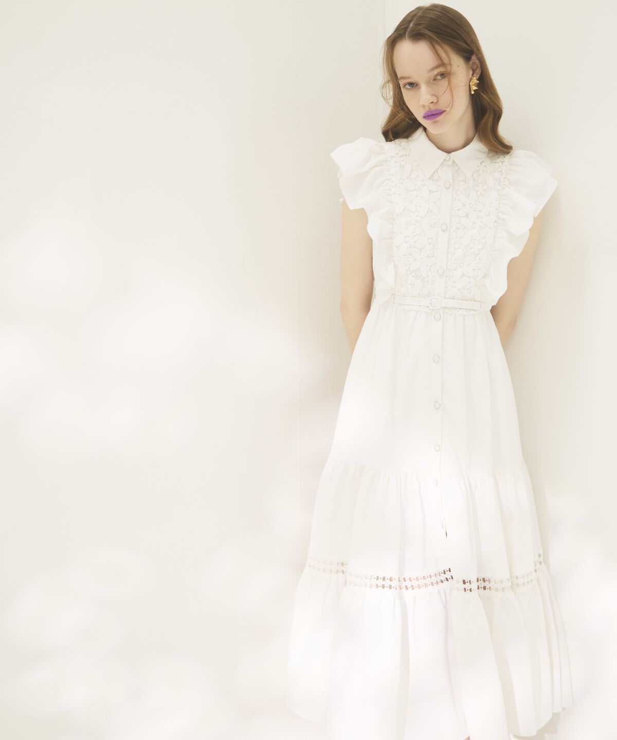アンドクチュール「コットンレースフリルシャツワンピース」|ワンピース|