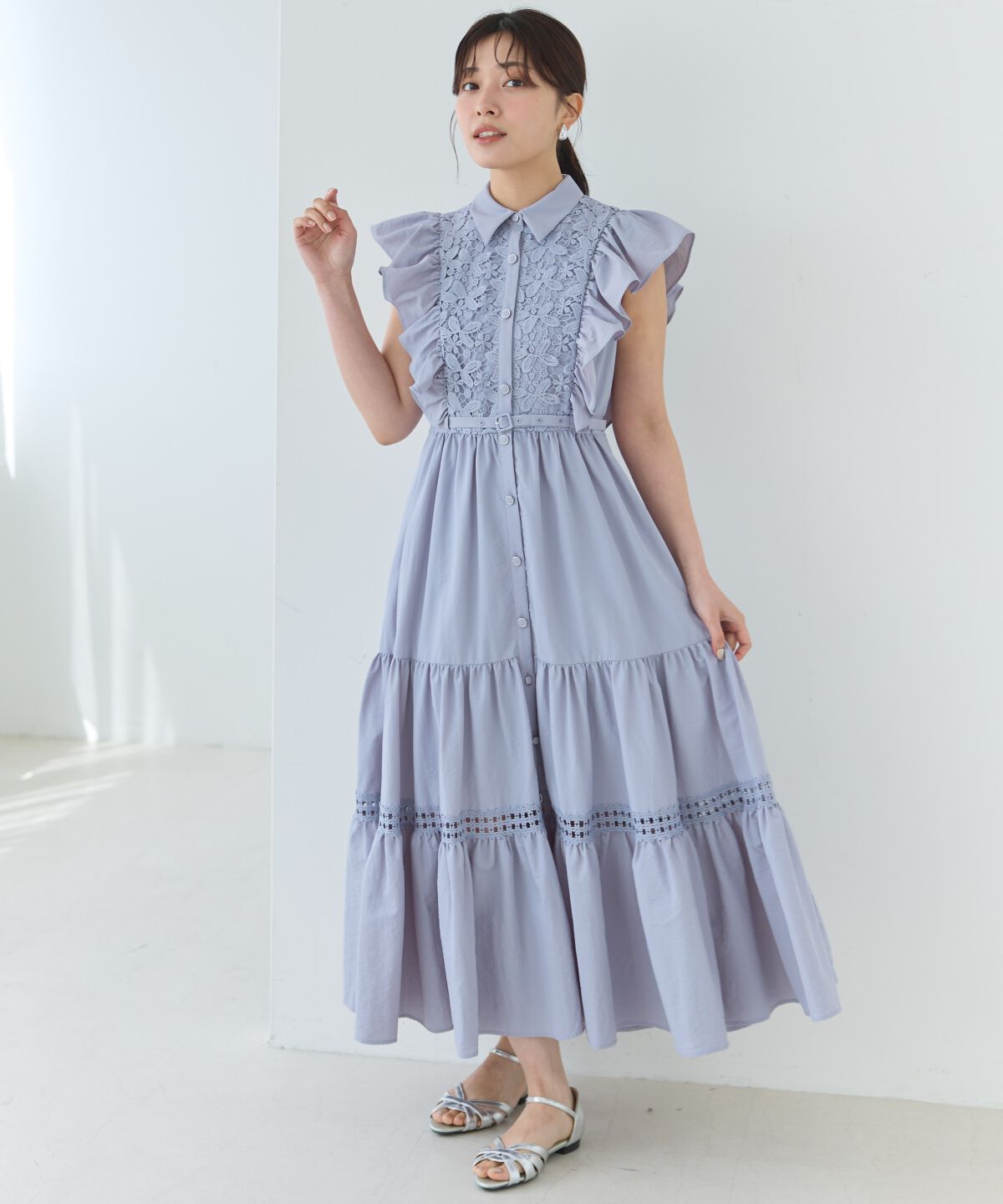 アンドクチュール「コットンレースフリルシャツワンピース」|ワンピース|