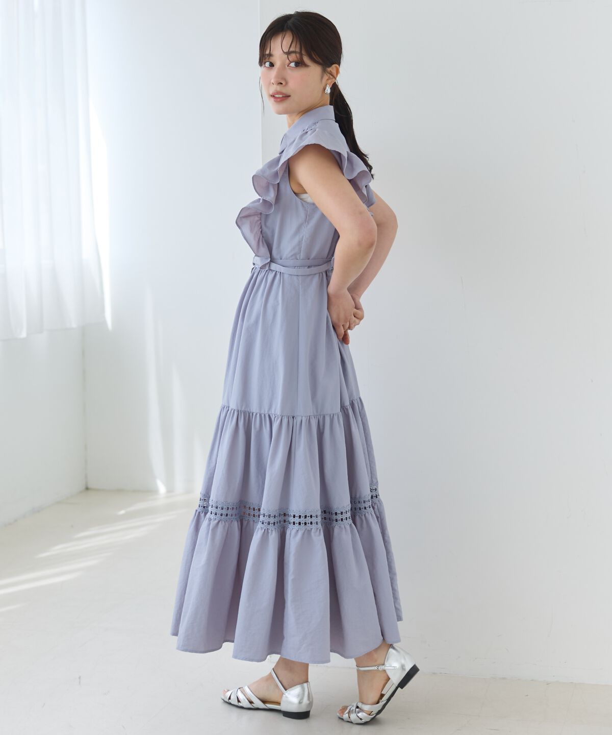 アンドクチュール「コットンレースフリルシャツワンピース」|ワンピース|