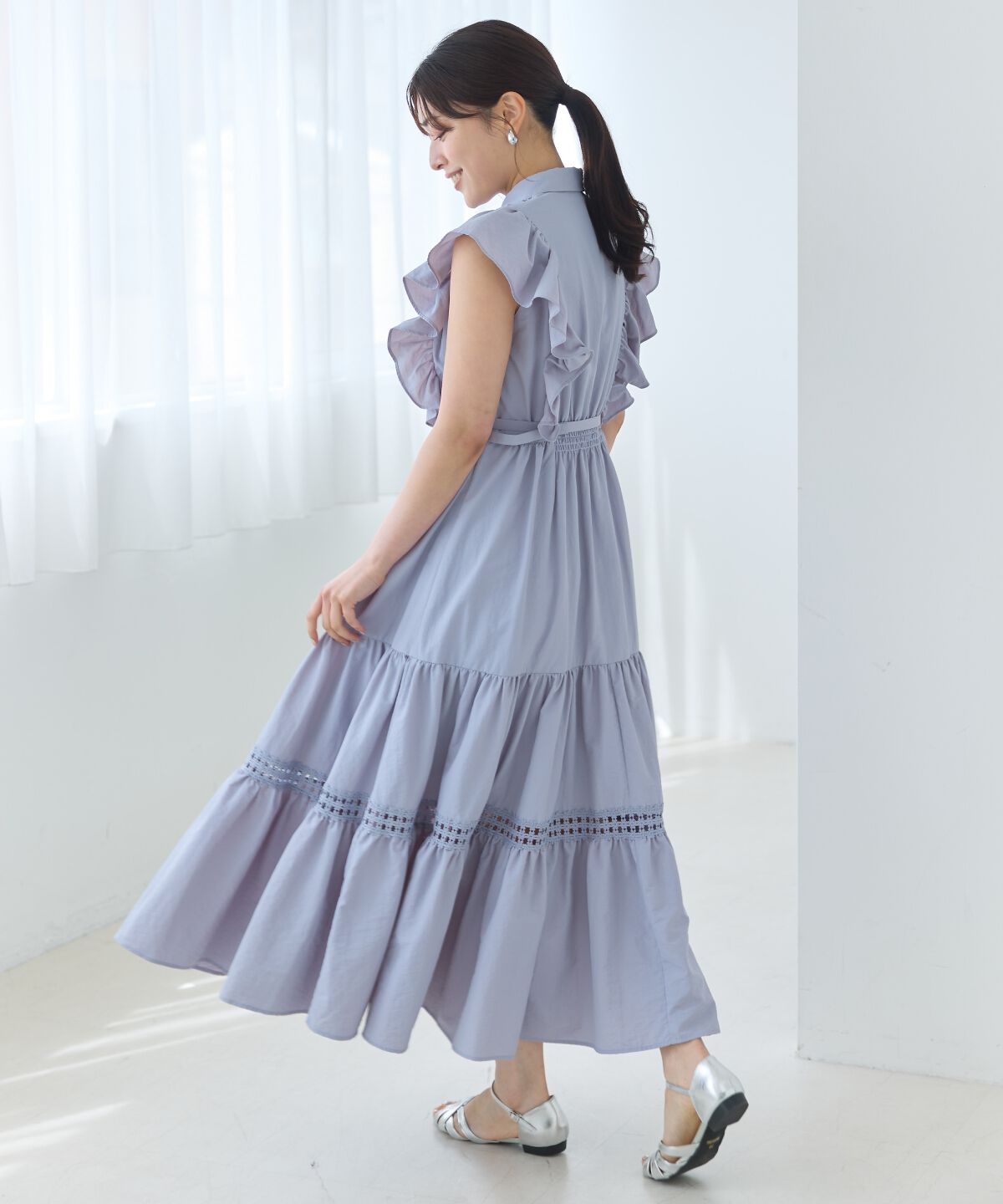 アンドクチュール「コットンレースフリルシャツワンピース」|ワンピース|