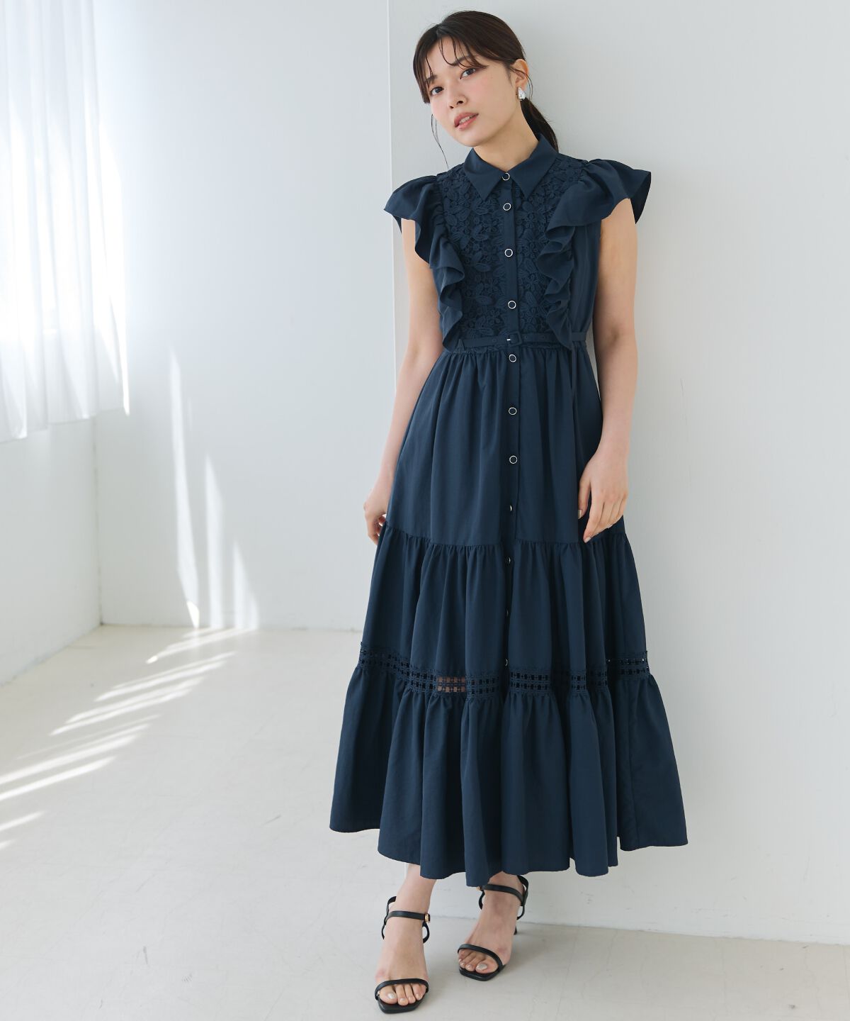 アンドクチュール「コットンレースフリルシャツワンピース」|ワンピース|