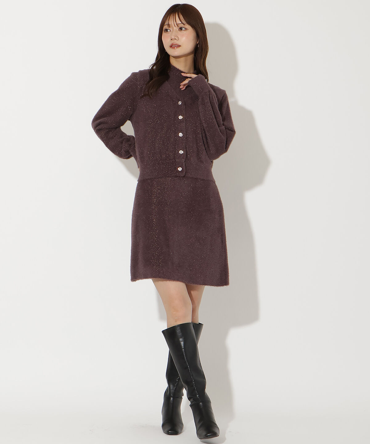 アンドクチュール「ラメフェザーニットアンサンブル」|ワンピース|カーキ